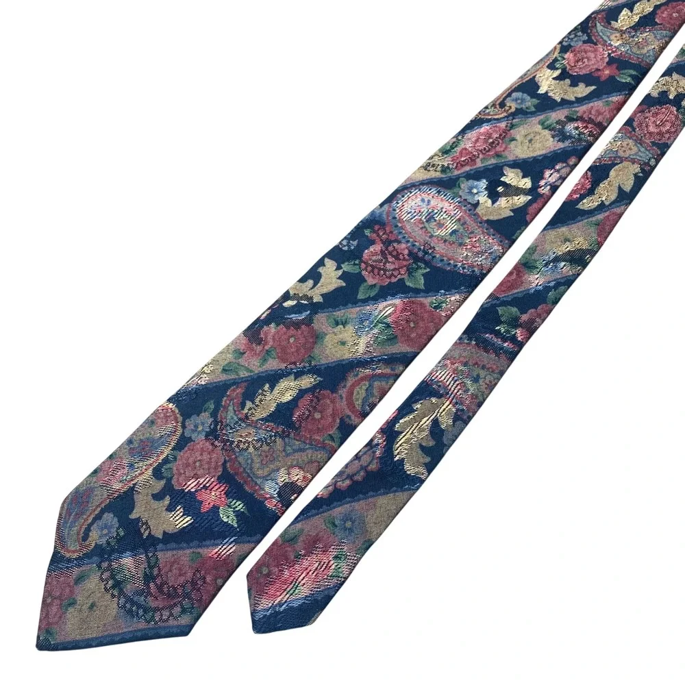 Vintage Beans McGee Tie Floral Paisley Mens Navy USA Dark Academia